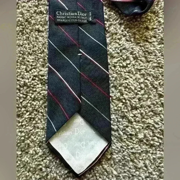 Christian Dior Striped Designer Tie Black Red White - Picture 3 of 4